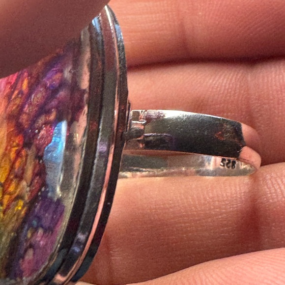 RARE Titanium Feather Doublet 925 Silver Plate Ring. Size 12 - Picture 4 of 7